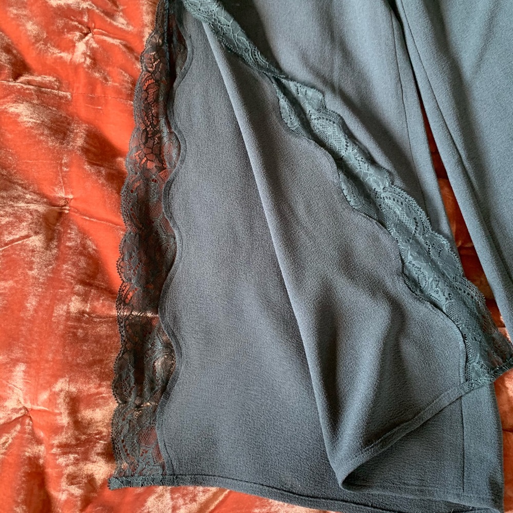 Leith blue/green wide-legged slack with lace slit